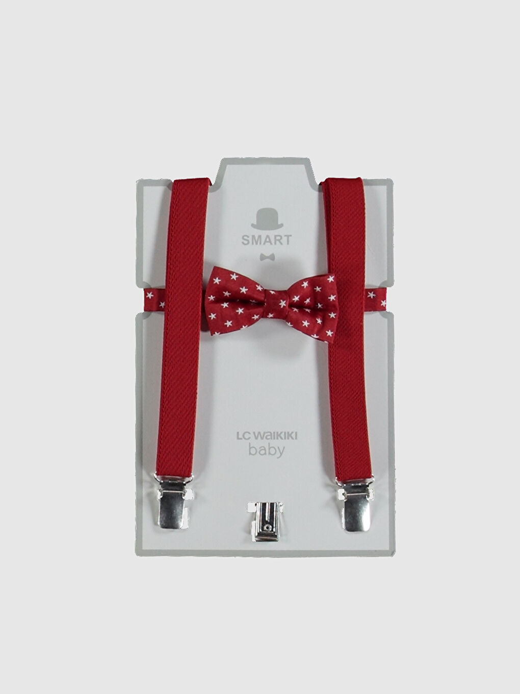 Kırmızı Erkek Bebek Pantolon Askısı ve Papyon