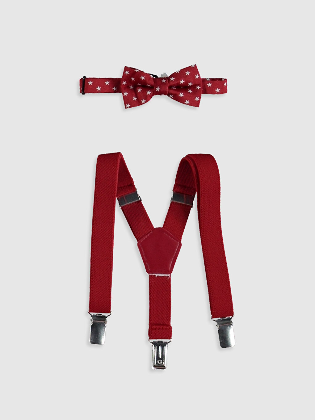 Kırmızı Erkek Bebek Pantolon Askısı ve Papyon-2