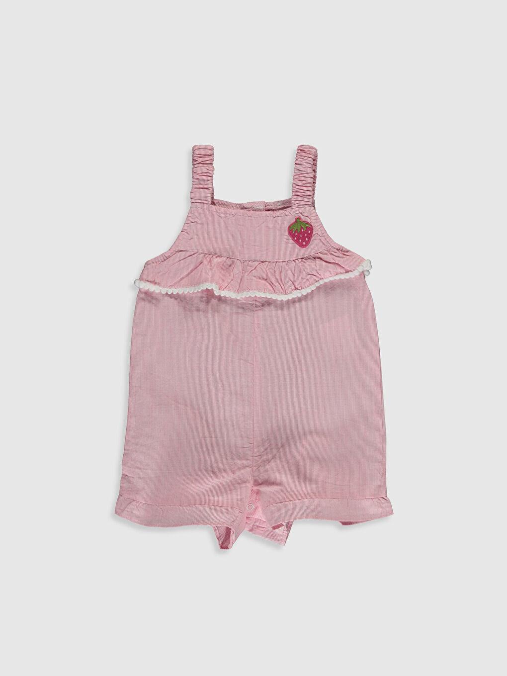 Pembe Kare Yaka Askılı Kız Bebek Tulum