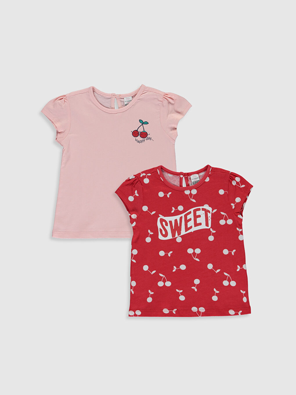 Kırmızı Bisiklet Yaka Kısa Kollu Kız Bebek Tişört