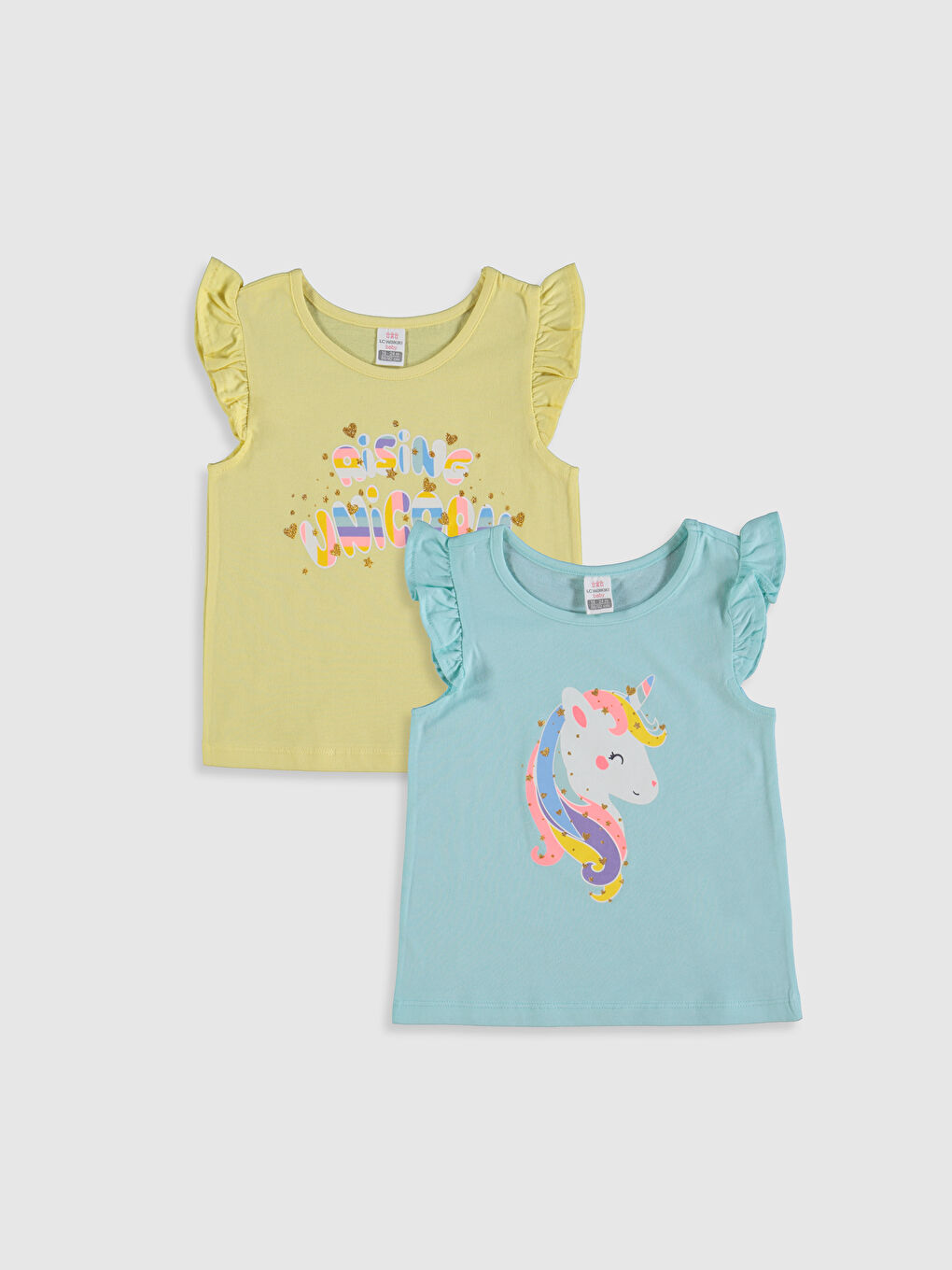 Sarı Bisiklet Yaka Kısa Kollu Kız Bebek Tişört