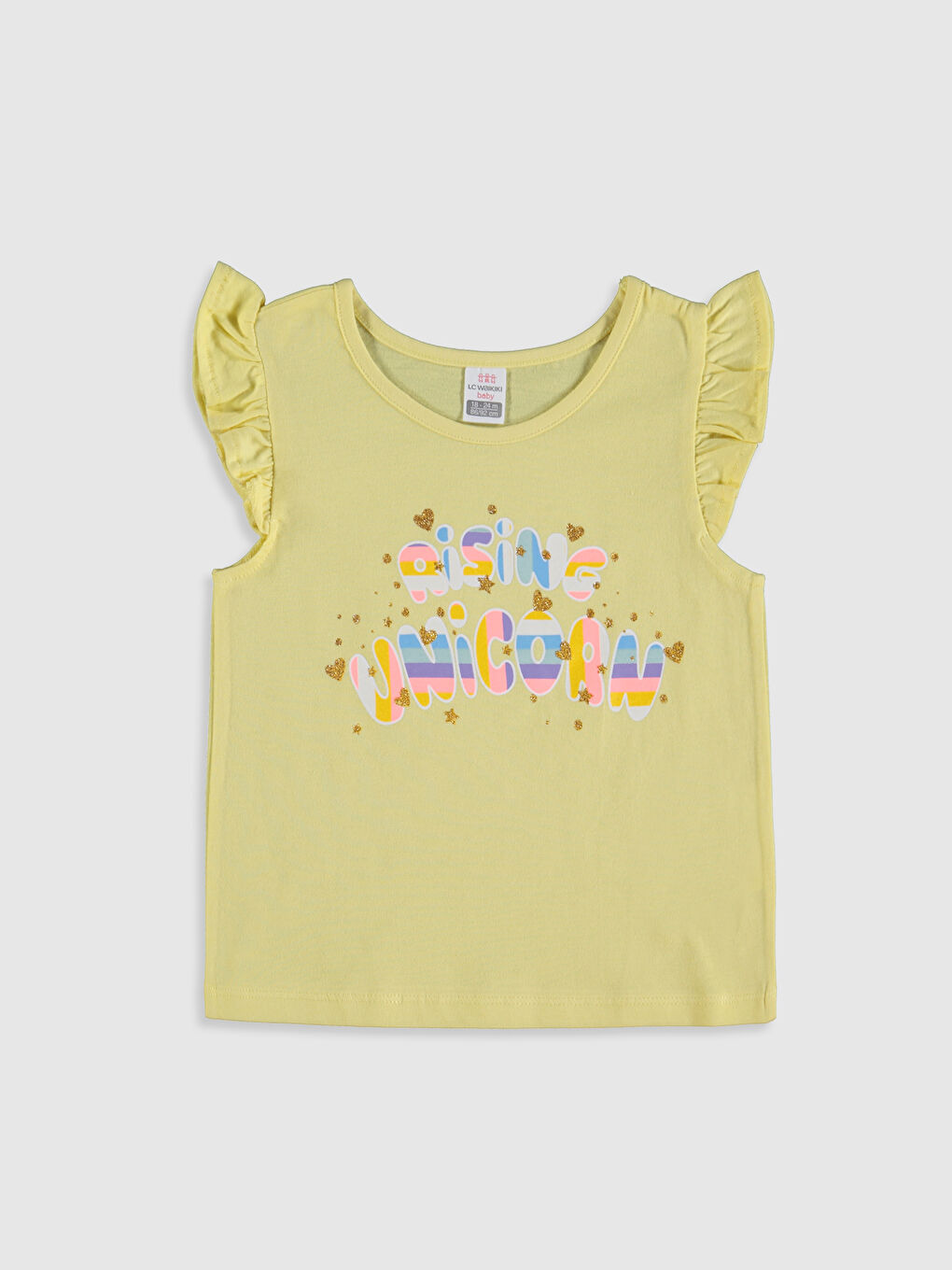 Sarı Bisiklet Yaka Kısa Kollu Kız Bebek Tişört-3