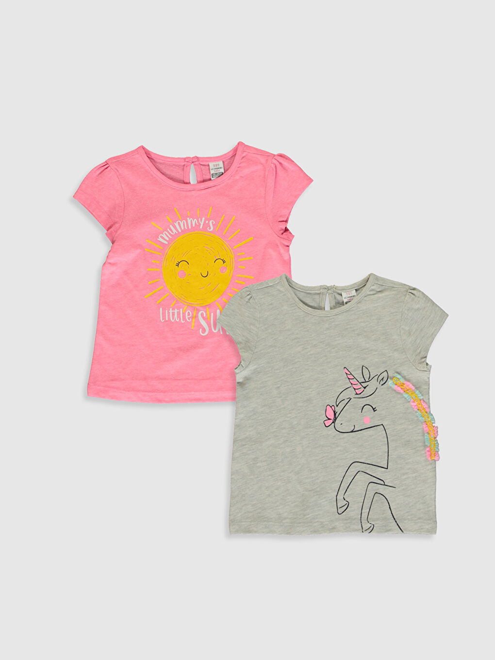 Gri Bisiklet Yaka Kısa Kollu Kız Bebek Tişört