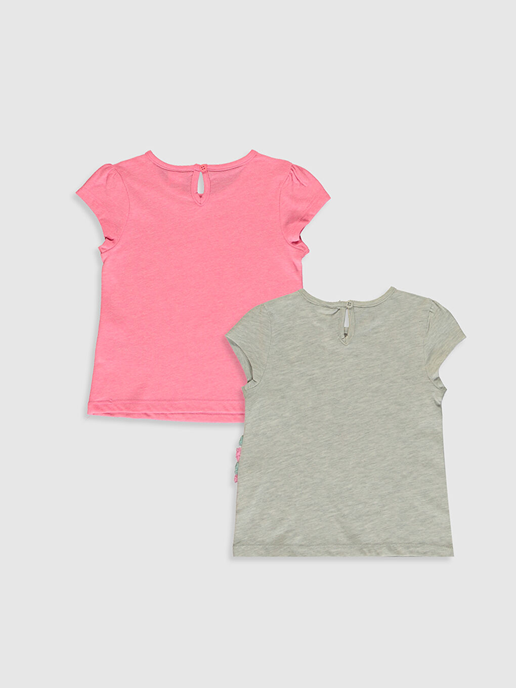 Gri Bisiklet Yaka Kısa Kollu Kız Bebek Tişört-1