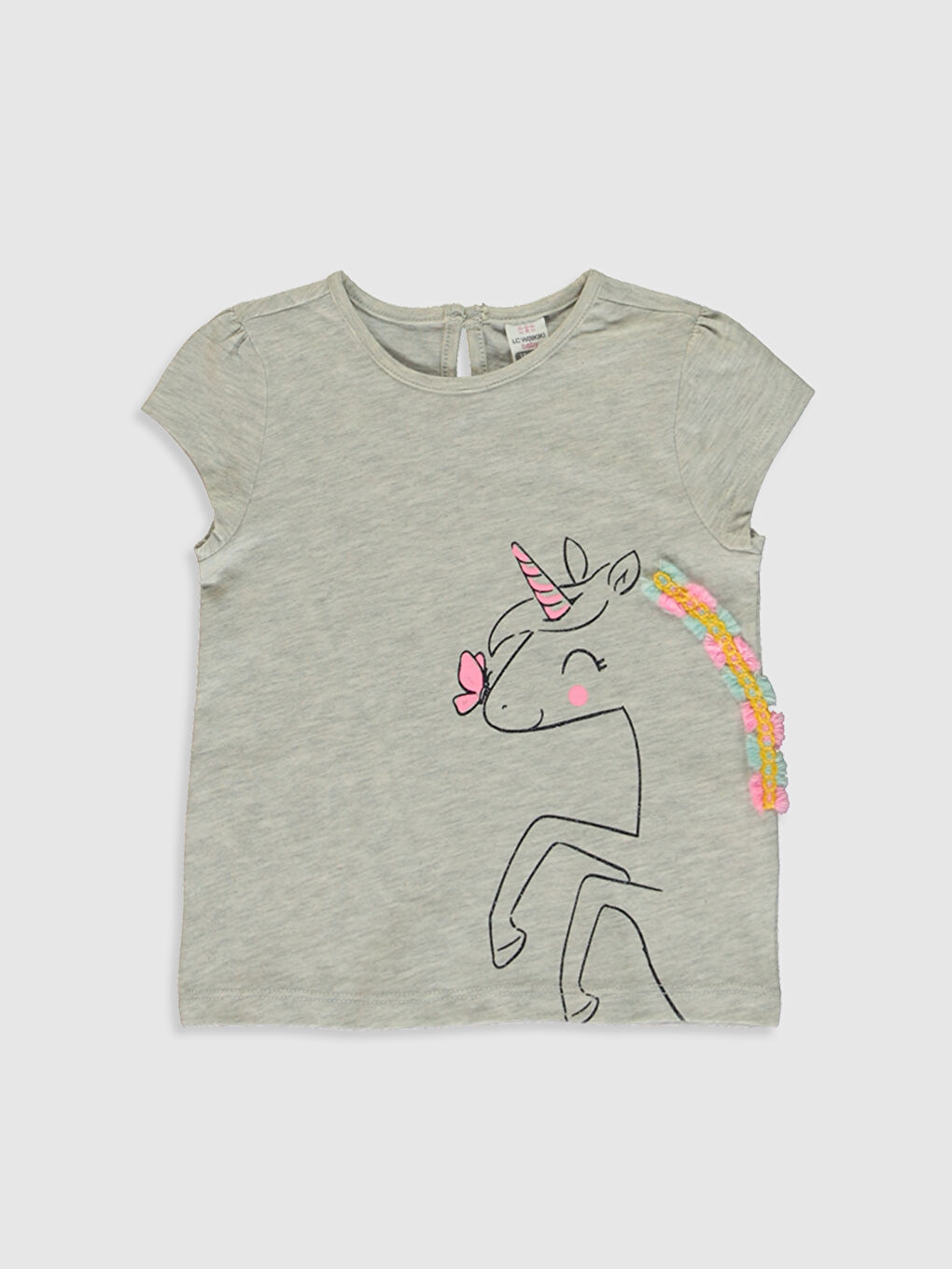 Gri Bisiklet Yaka Kısa Kollu Kız Bebek Tişört-2