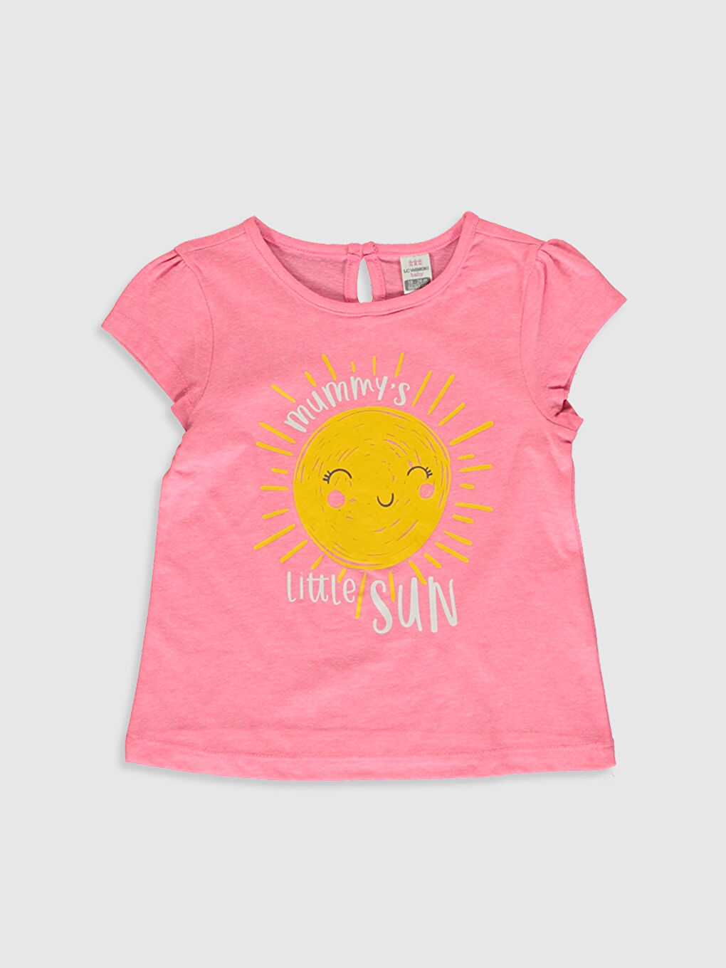 Gri Bisiklet Yaka Kısa Kollu Kız Bebek Tişört-3