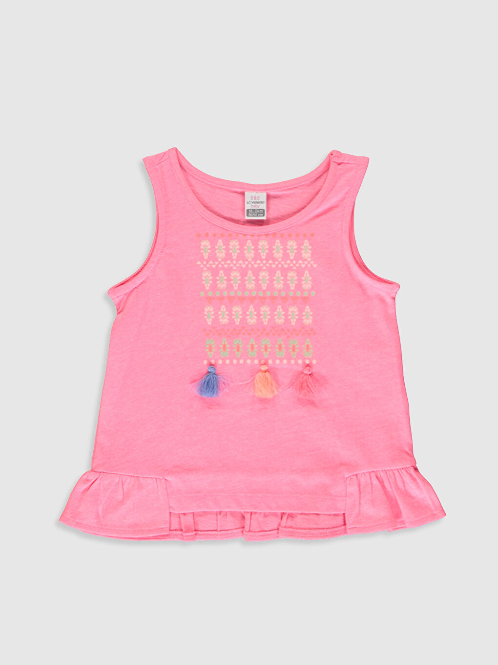 Pembe Bisiklet Yaka Baskılı Kız Bebek Atlet 2'li-2