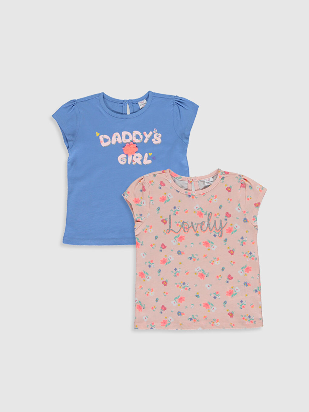 Pembe Bisiklet Yaka Kısa Kollu Kız Bebek Tişört