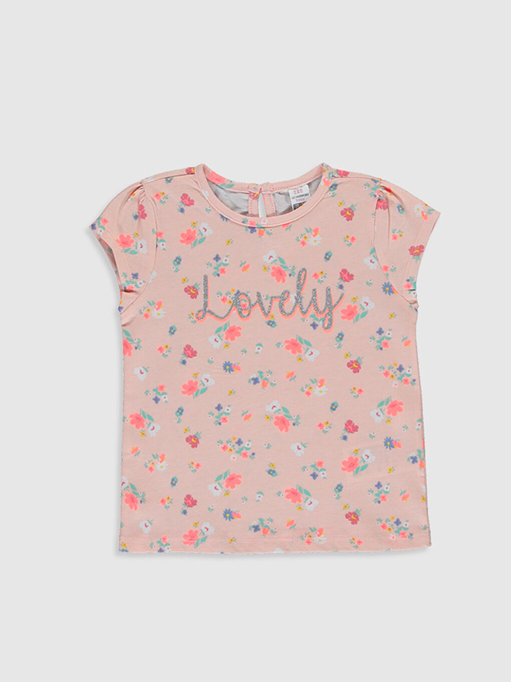 Pembe Bisiklet Yaka Kısa Kollu Kız Bebek Tişört-3