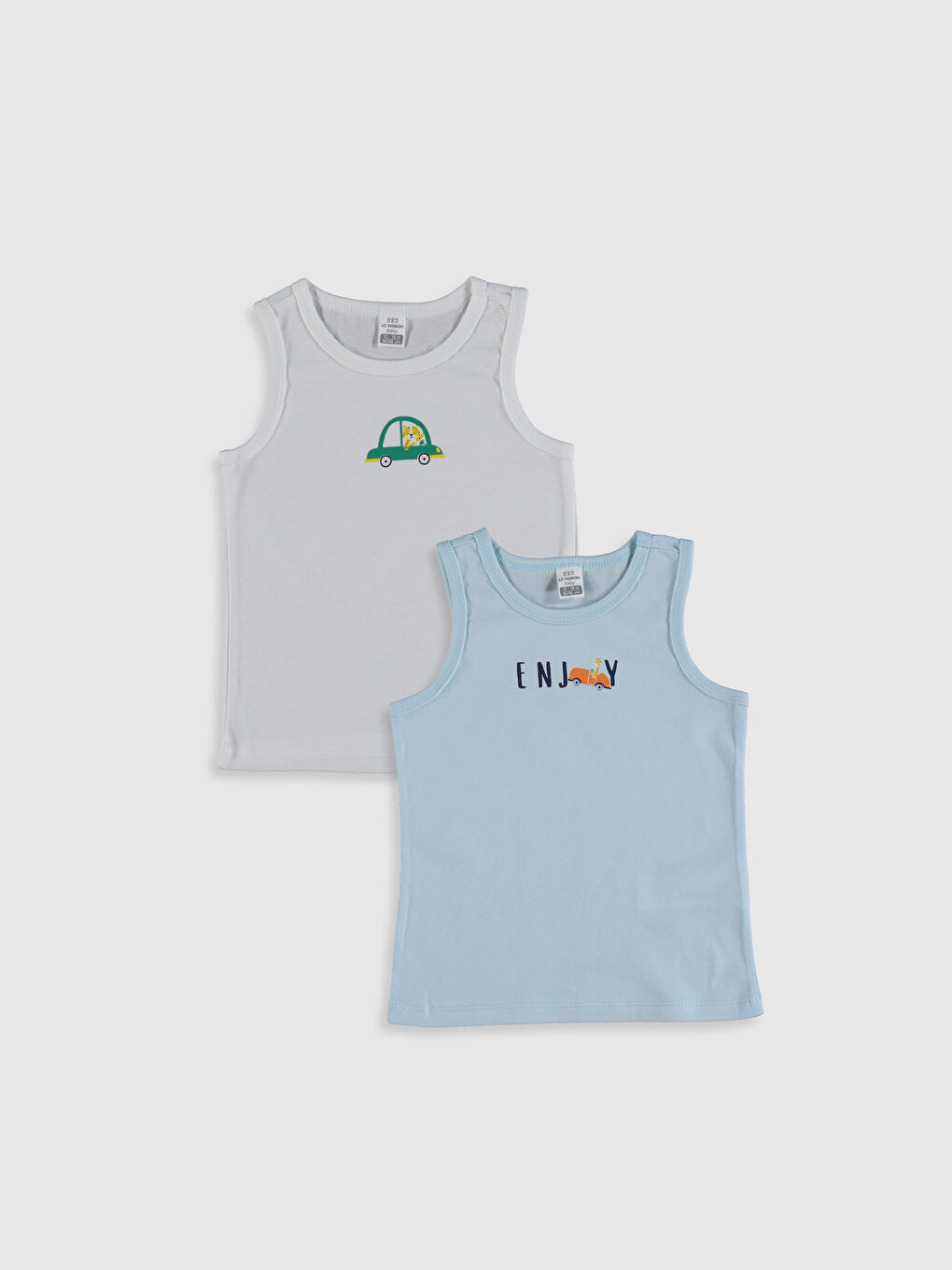 Crew Neck Sleeveless Cotton Baby Boy Undershirt 2 Pieces