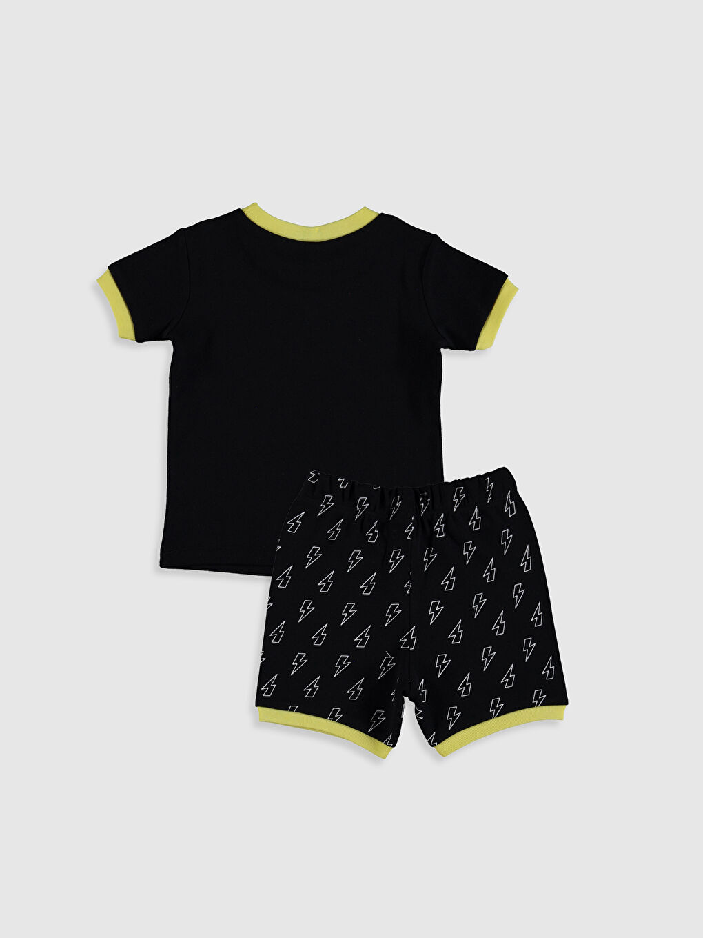 Siyah Bisiklet Yaka Kısa Kollu Baskılı Erkek Bebek Pijama Takım-1