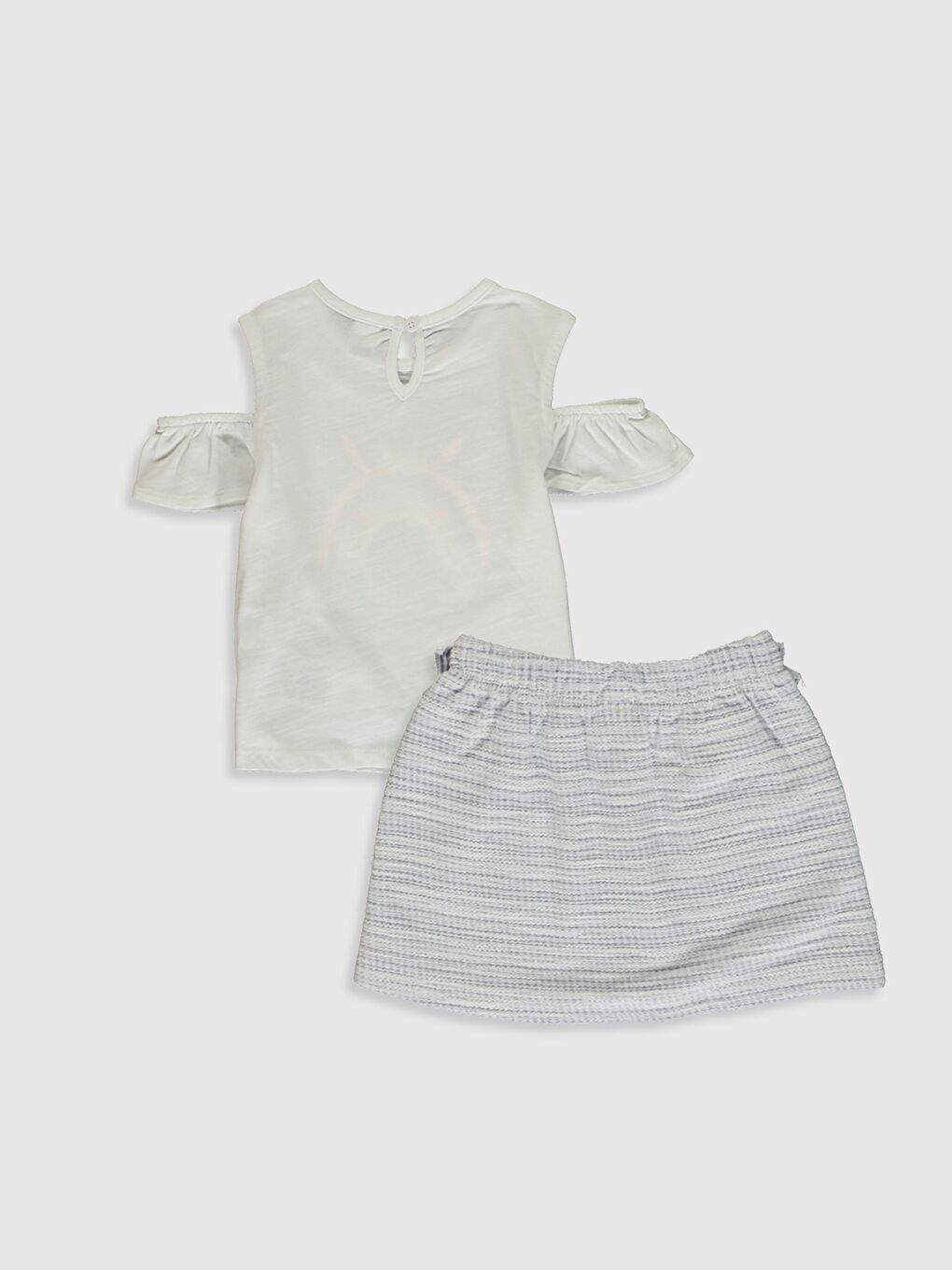 Beyaz Bisiklet Yaka Kısa Kollu Kız Bebek Takım-1