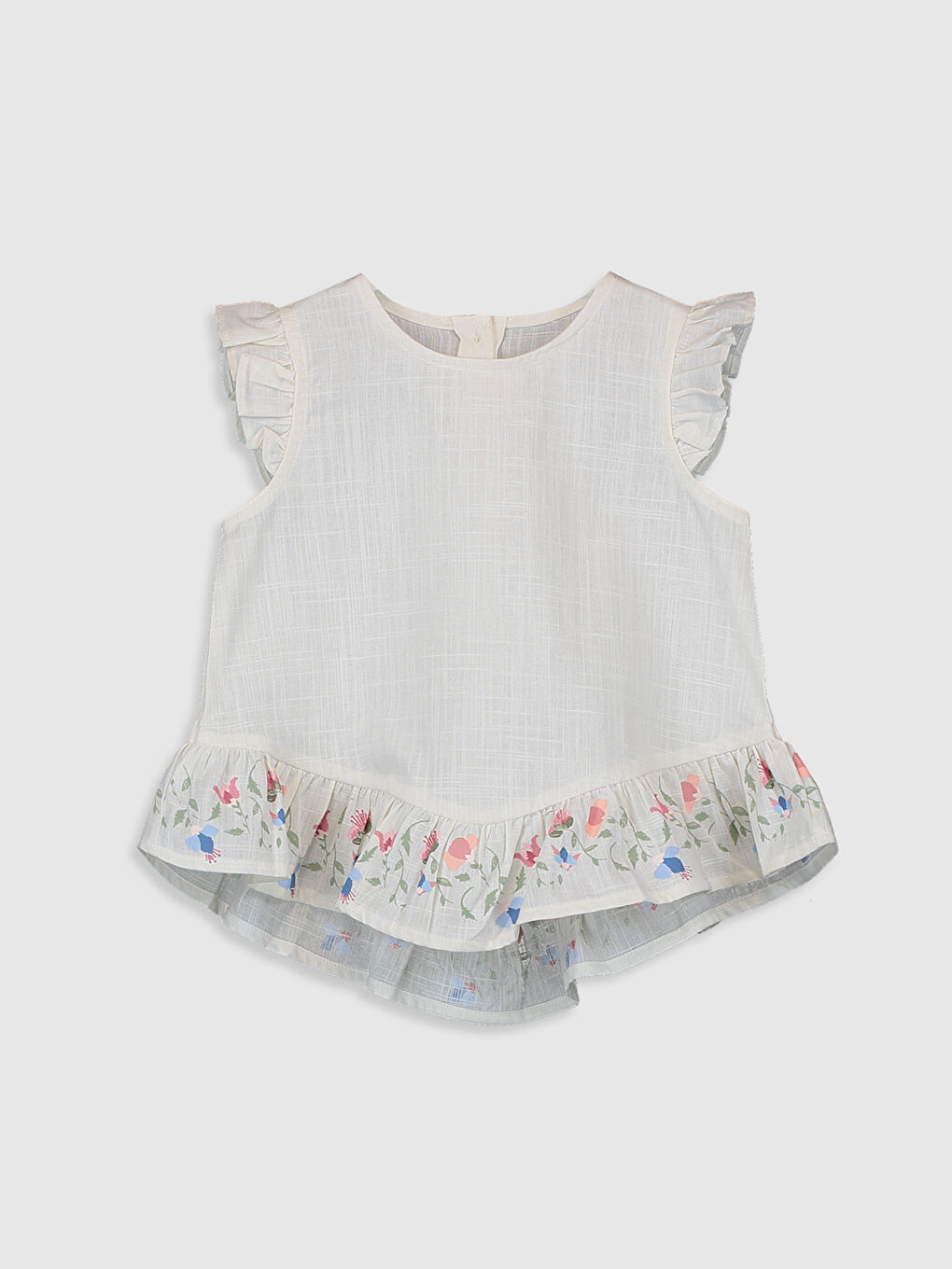 Ekru Bisiklet Yaka Kısa Kollu Kız Bebek Bluz