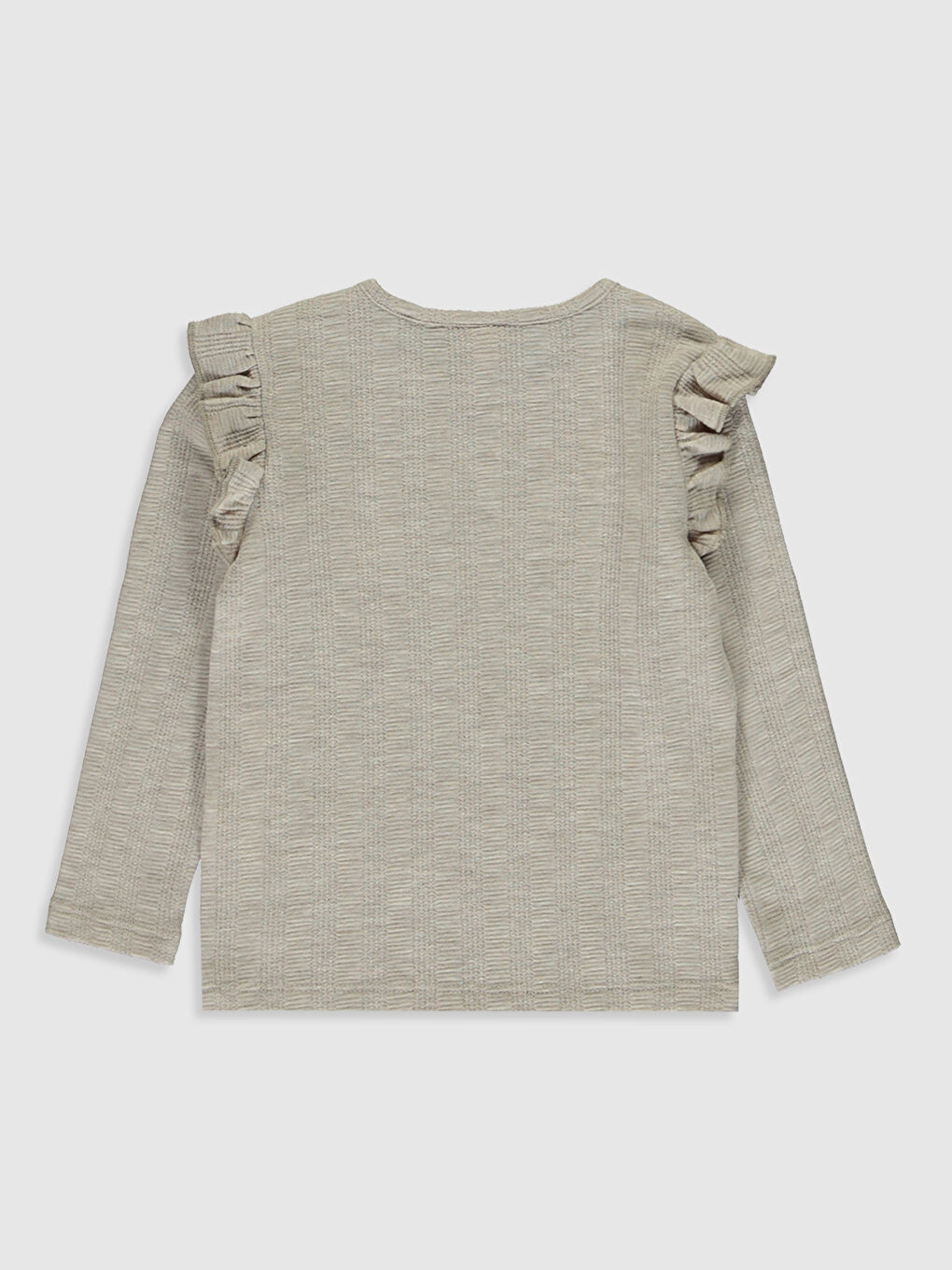 Bej Bisiklet Yaka Uzun Kollu Kız Bebek Tişört-1