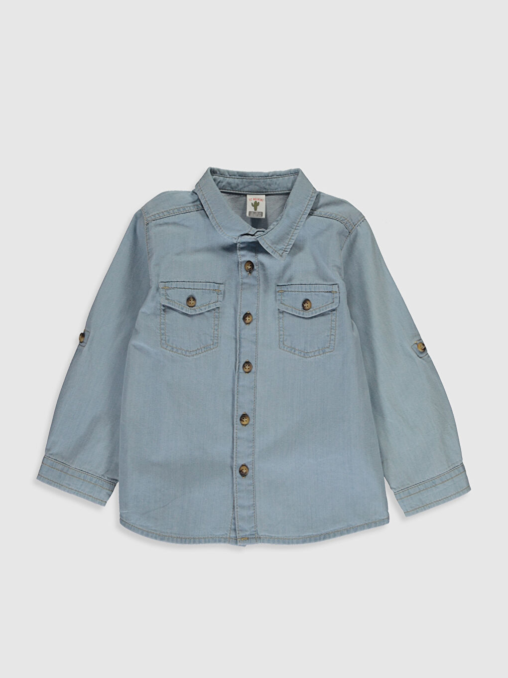 İndigo Uzun Kollu Baskılı Erkek Bebek Jean Gömlek