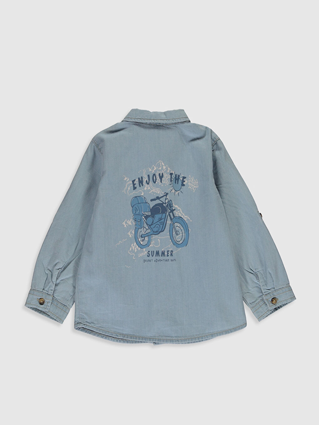 İndigo Uzun Kollu Baskılı Erkek Bebek Jean Gömlek-1