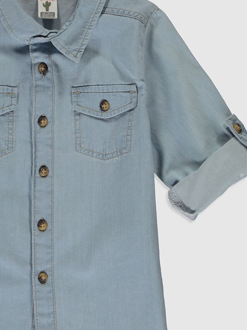 İndigo Uzun Kollu Baskılı Erkek Bebek Jean Gömlek-2