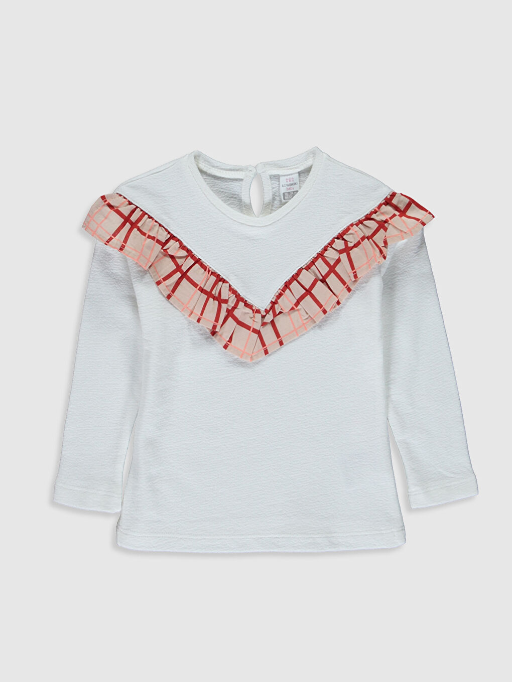 Ekru Bisiklet Yaka Uzun Kollu Kız Bebek Tişört