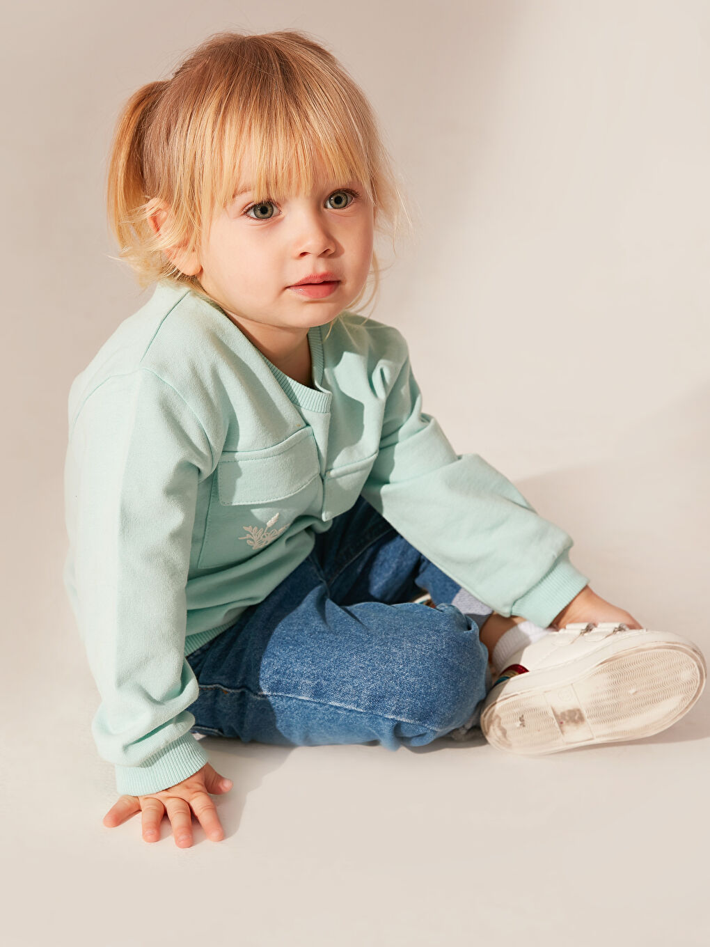 Turkuaz Bisiklet Yaka Uzun Kollu Kız Bebek Sweatshirt