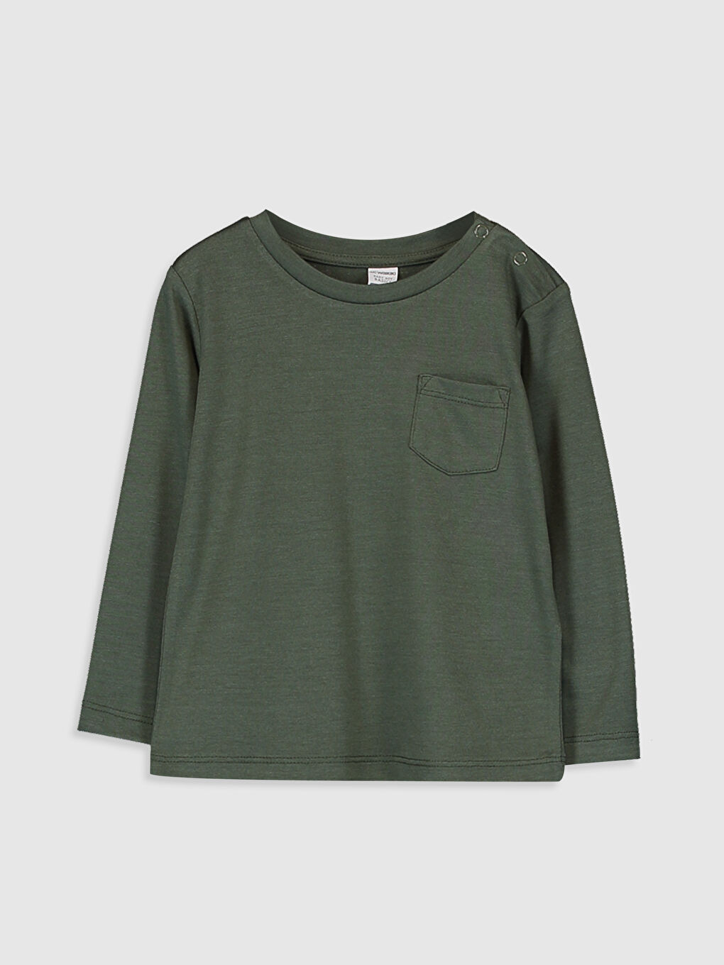 Haki Bisiklet Yaka Uzun Kollu Erkek Bebek Tişört