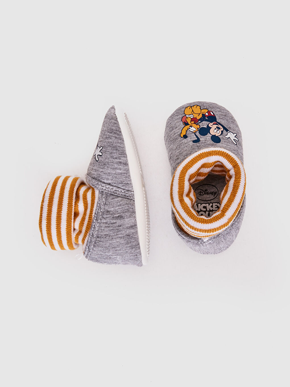 Gri Erkek Bebek Mickey Mouse Lisanslı Çoraplı Ev Ayakkabısı-1