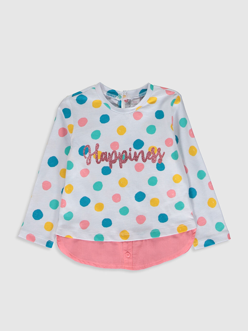 Beyaz Bisiklet Yaka Uzun Kollu Kız Bebek Tişört