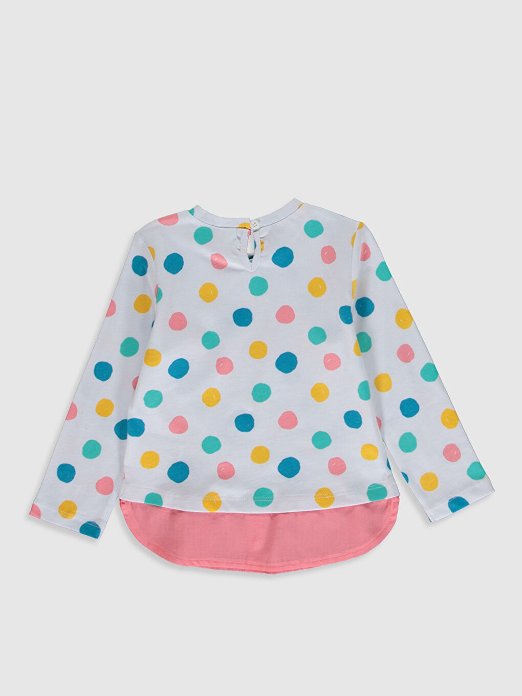 Beyaz Bisiklet Yaka Uzun Kollu Kız Bebek Tişört-1