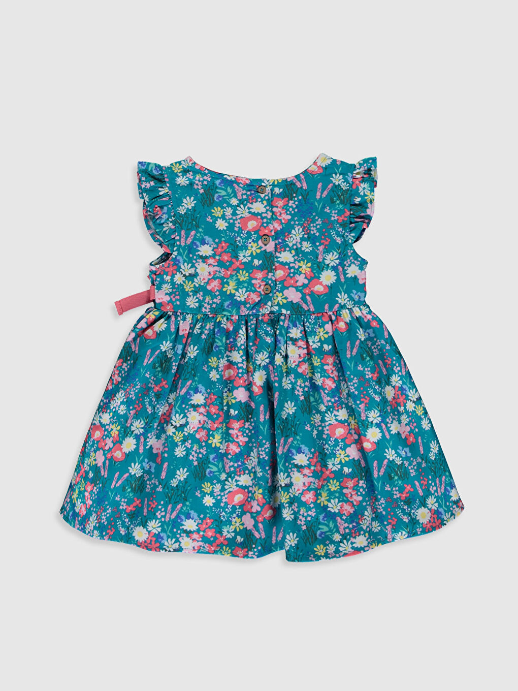Turkuaz Kısa Kollu Kız Bebek Elbise-1