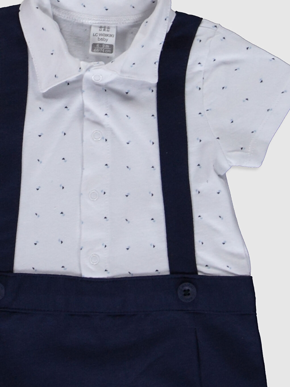 Beyaz Polo Yaka Kısa Kollu Baskılı Erkek Bebek Tulum-2