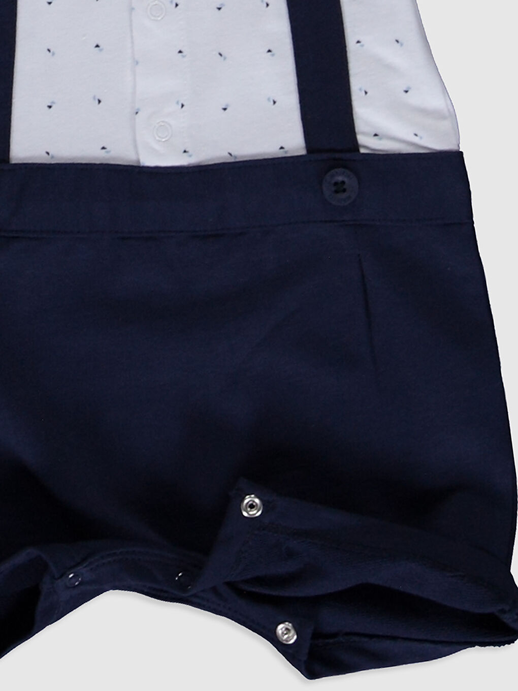 Beyaz Polo Yaka Kısa Kollu Baskılı Erkek Bebek Tulum-3