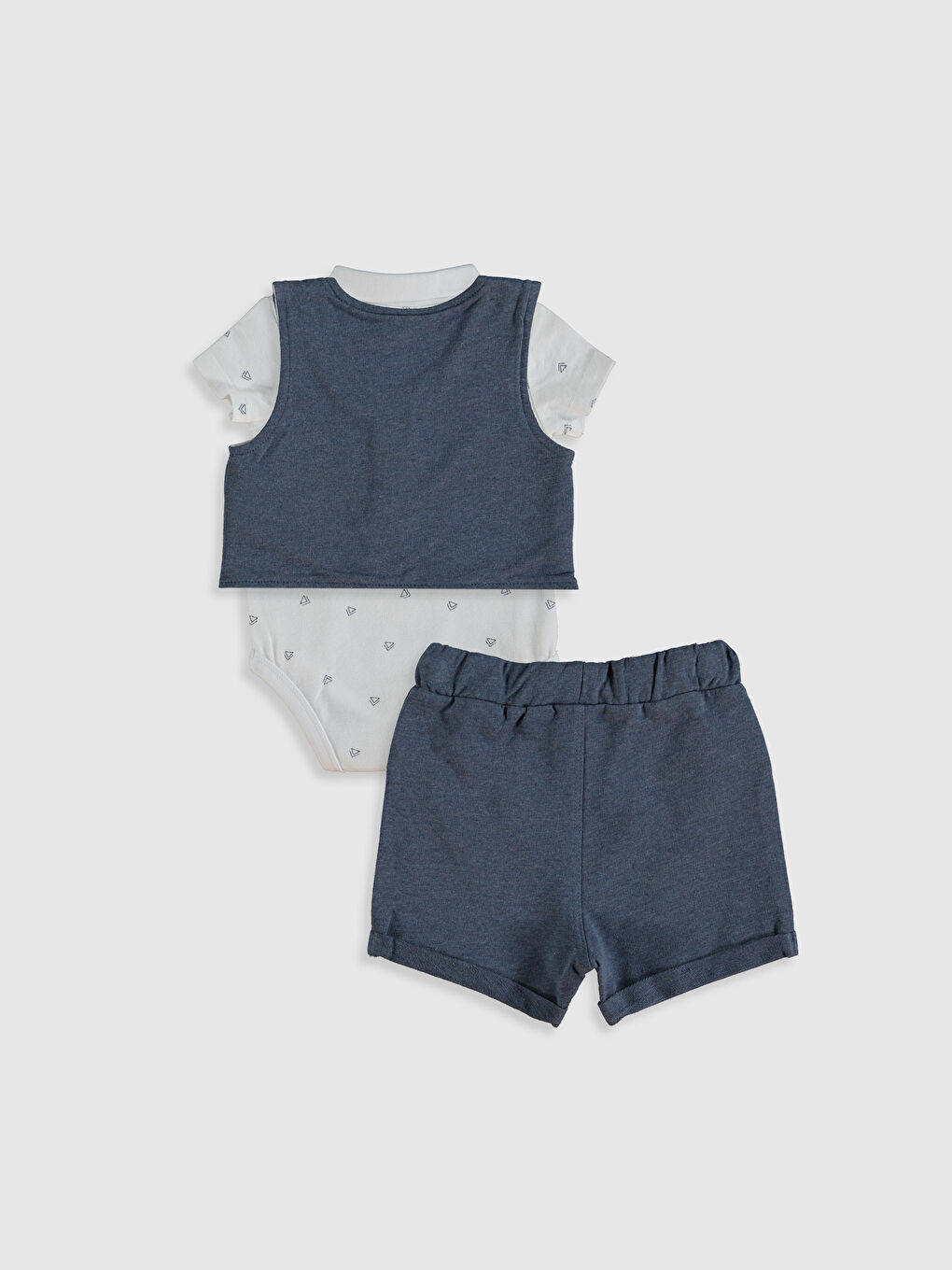 İndigo Gömlek Yaka Kısa Kollu Desenli Erkek Bebek Takım 3'lü-1