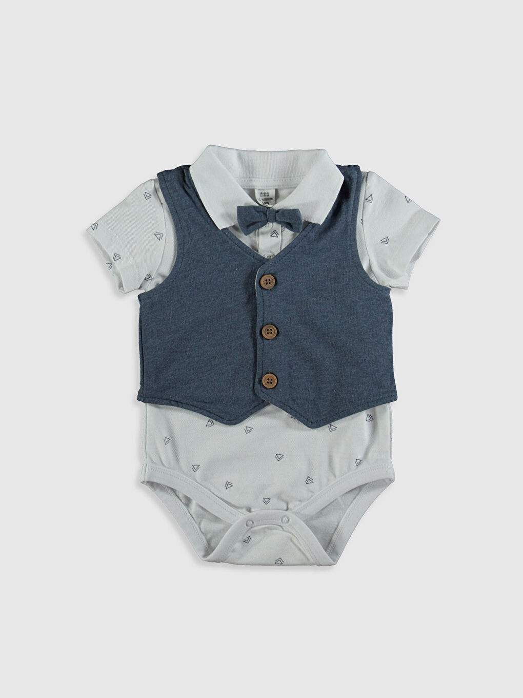 İndigo Gömlek Yaka Kısa Kollu Desenli Erkek Bebek Takım 3'lü-2