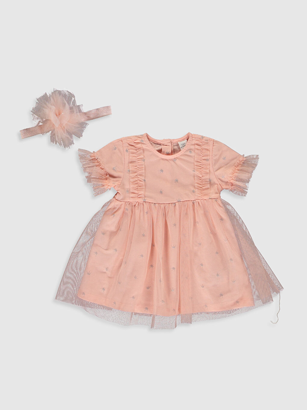 Pembe Bisiklet Yaka Kısa Kollu Kız Bebek Elbise