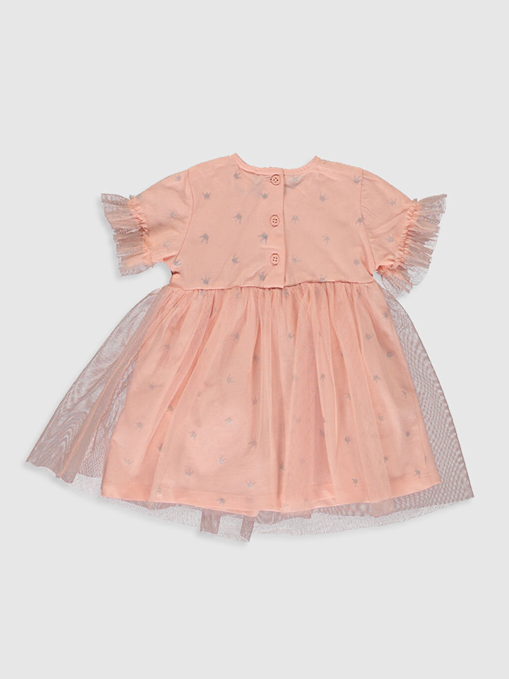 Pembe Bisiklet Yaka Kısa Kollu Kız Bebek Elbise-1