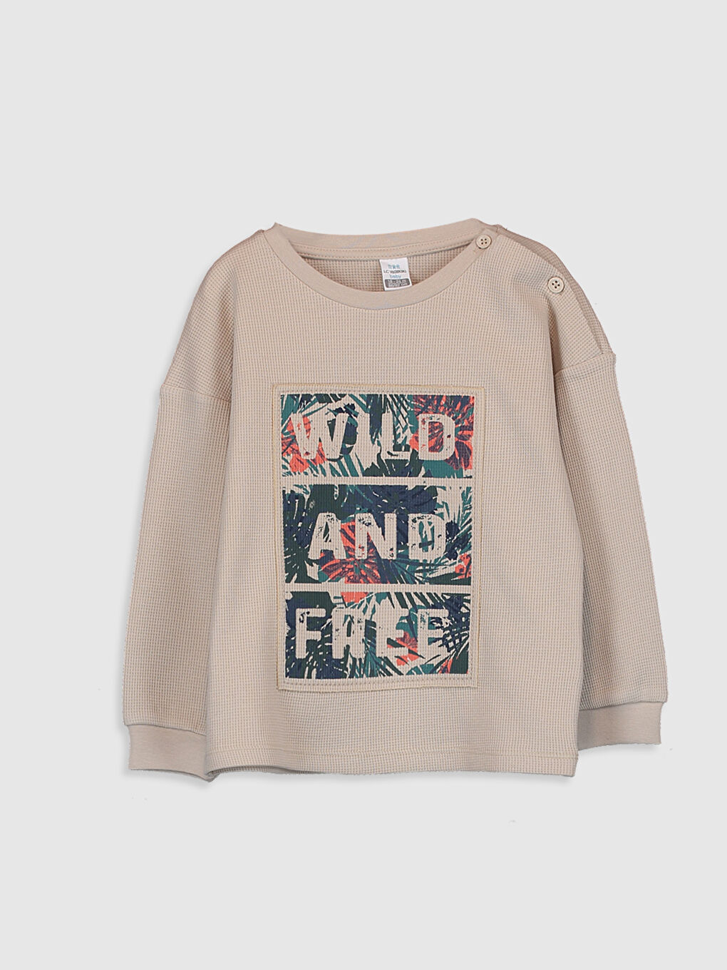 Bej Bisiklet Yaka Kısa Kollu Erkek Bebek Tişört