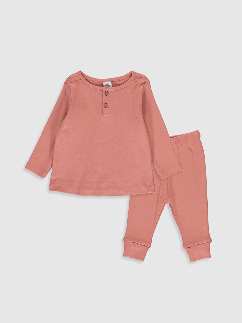 Mercan Bisiklet Yaka Uzun Kol Basic Kız Bebek Pijama Takımı