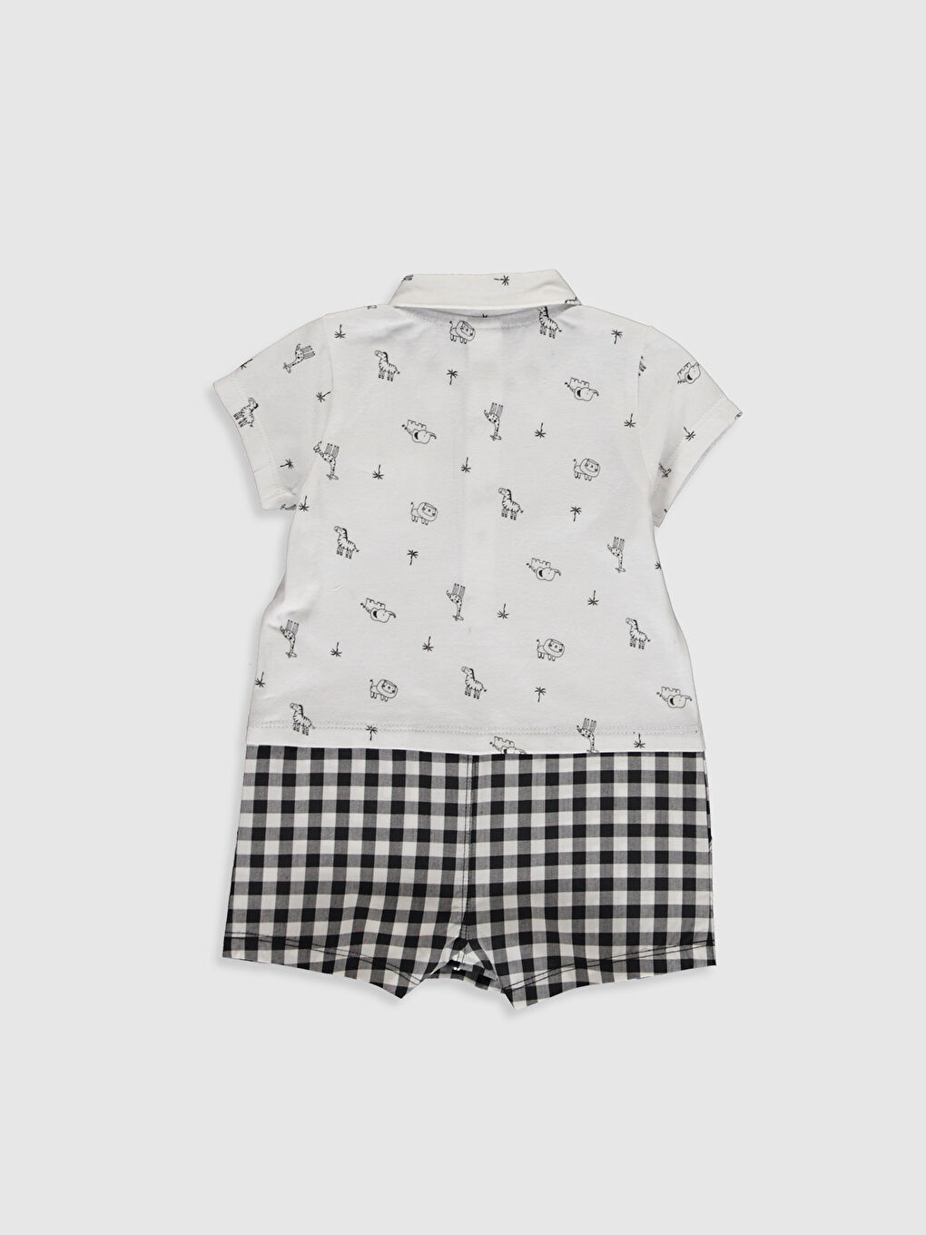 Beyaz Polo Yaka Kısa Kollu Erkek Bebek Tulum-2