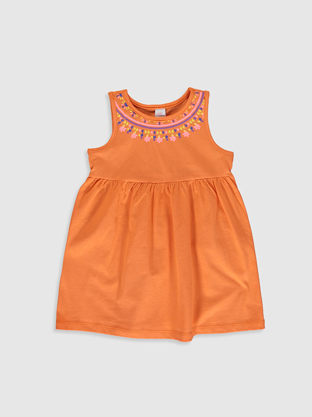 Turuncu Kız Bebek Desenli Pamuklu Elbise