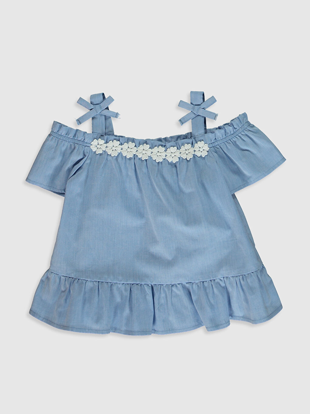 Mavi Bisiklet Yaka Kısa Kollu Kız Bebek Bluz