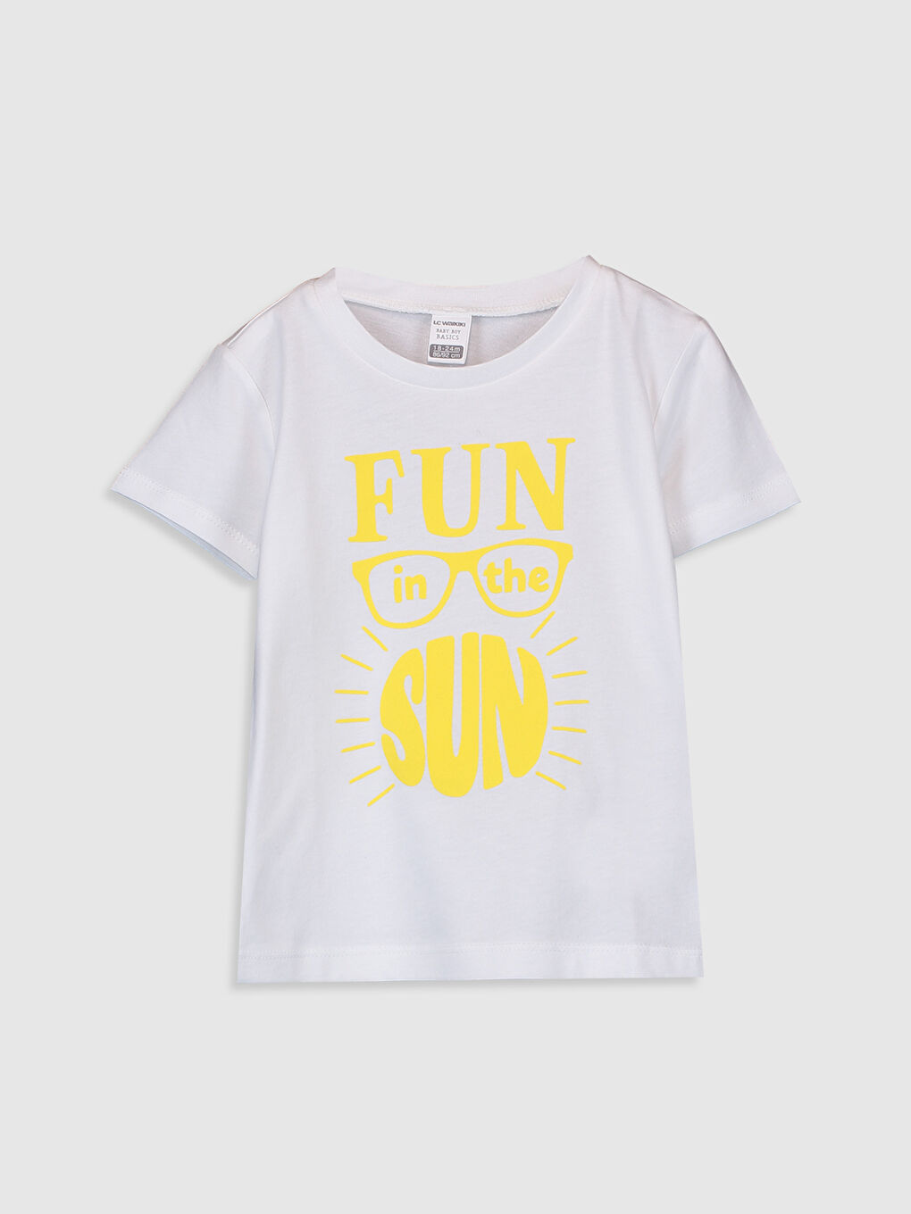 Beyaz Bisiklet Yaka Kısa Kollu Erkek Bebek Tişört