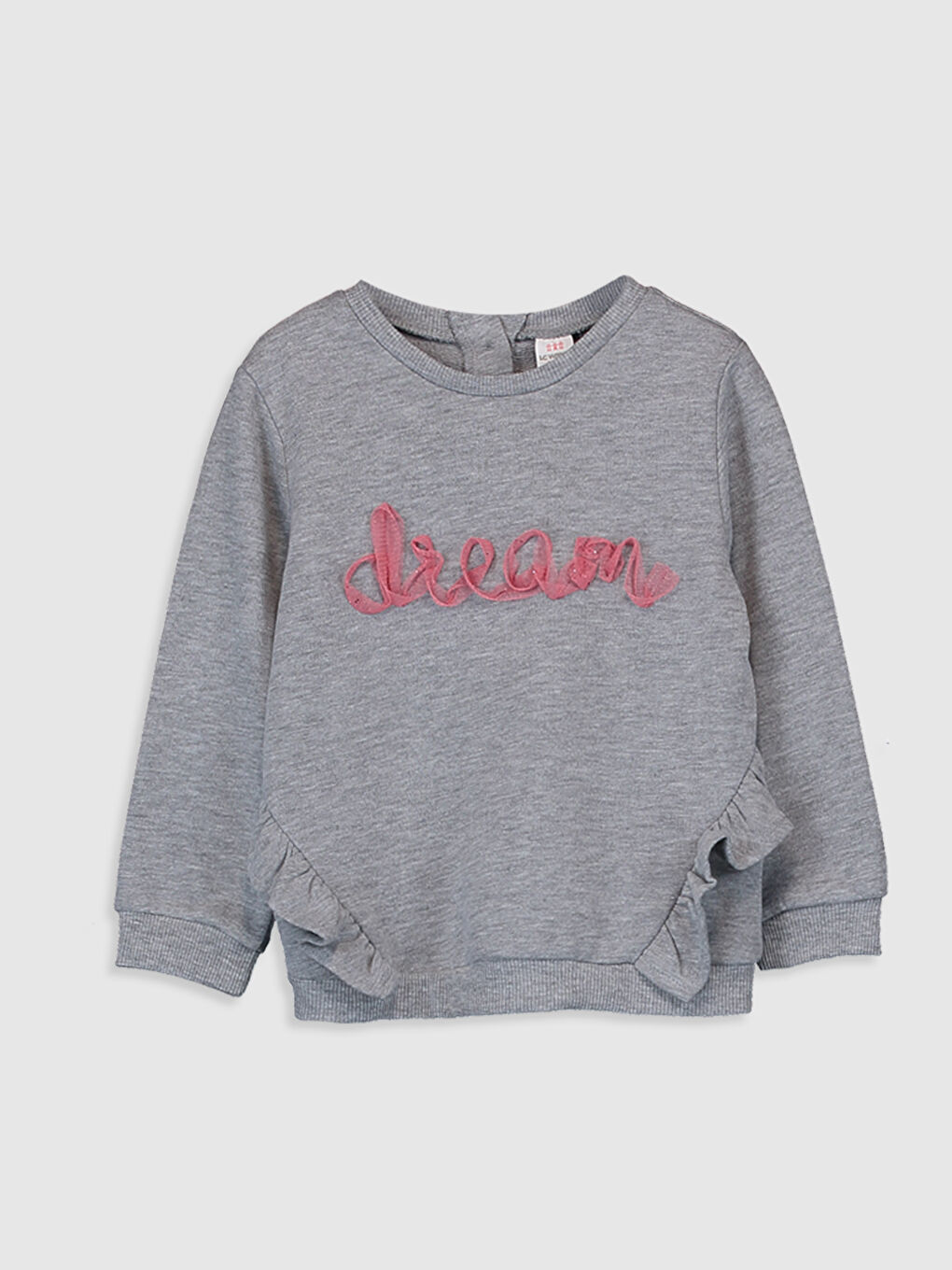 Gri Bisiklet Yaka Uzun Kollu Kız Bebek Sweatshirt