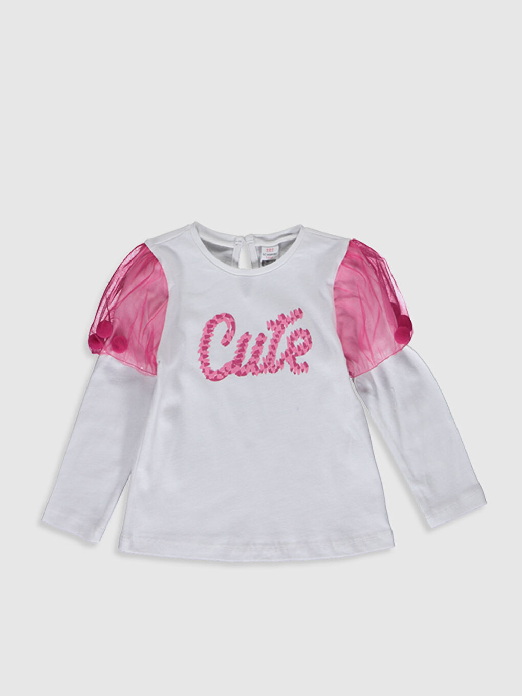 Ekru Bisiklet Yaka Uzun Kollu Kız Bebek Tişört