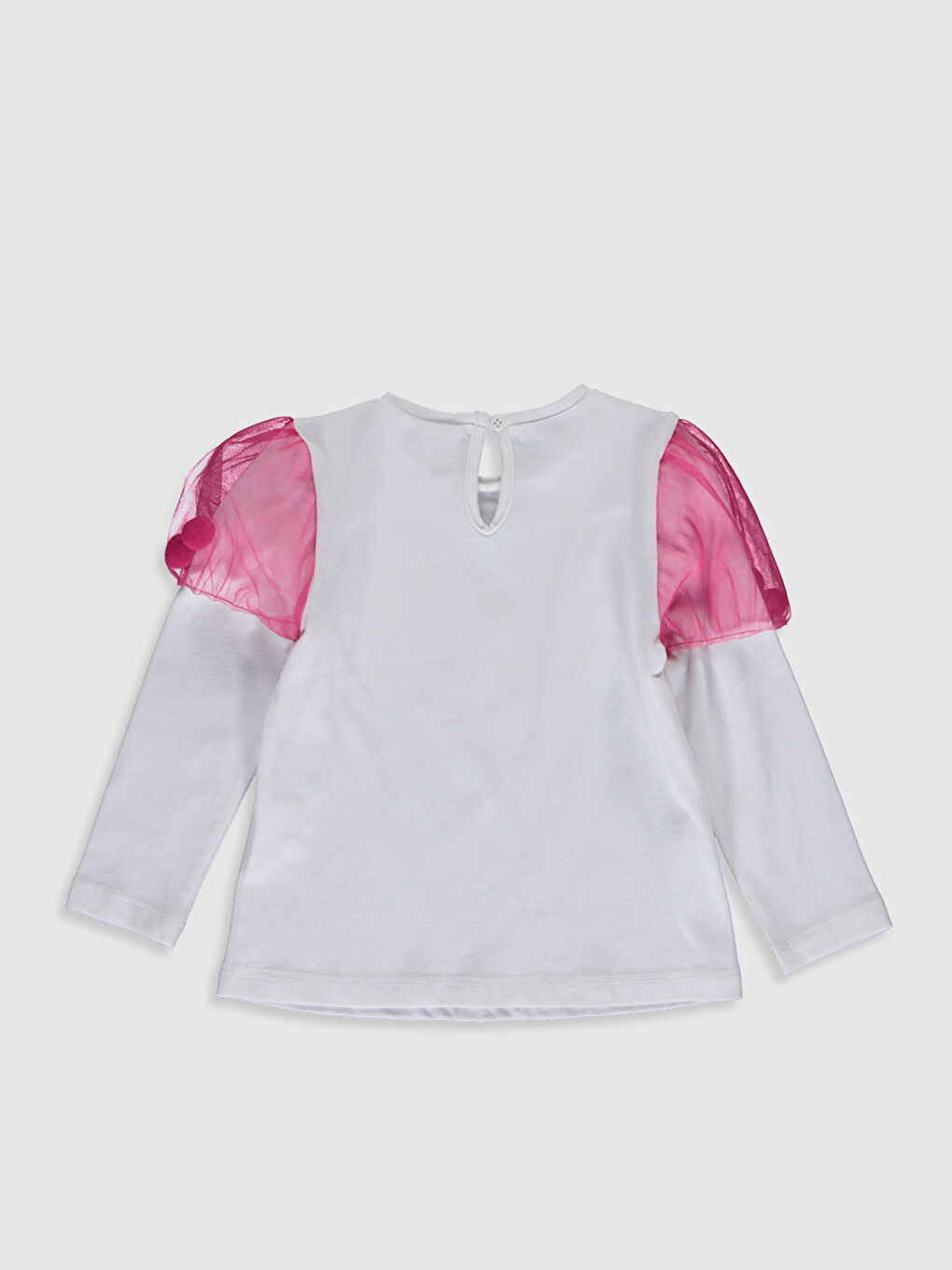 Ekru Bisiklet Yaka Uzun Kollu Kız Bebek Tişört-1