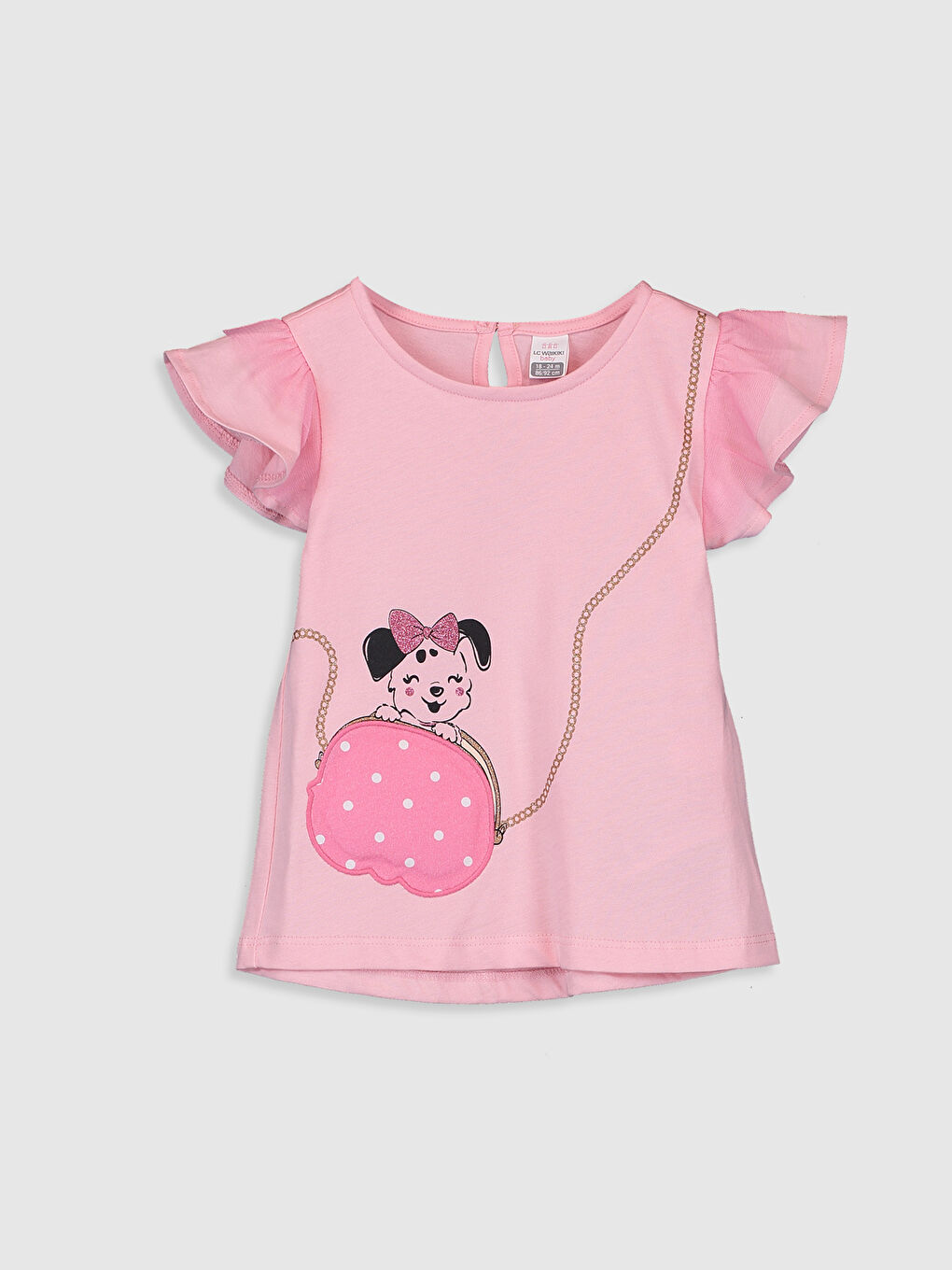 Pembe Bisiklet Yaka Kısa Kollu Kız Bebek Tişört