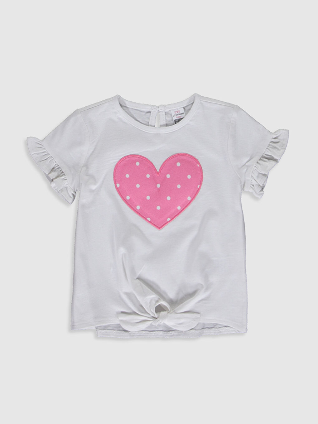 Ekru Bisiklet Yaka Kısa Kollu Kız Bebek Tişört