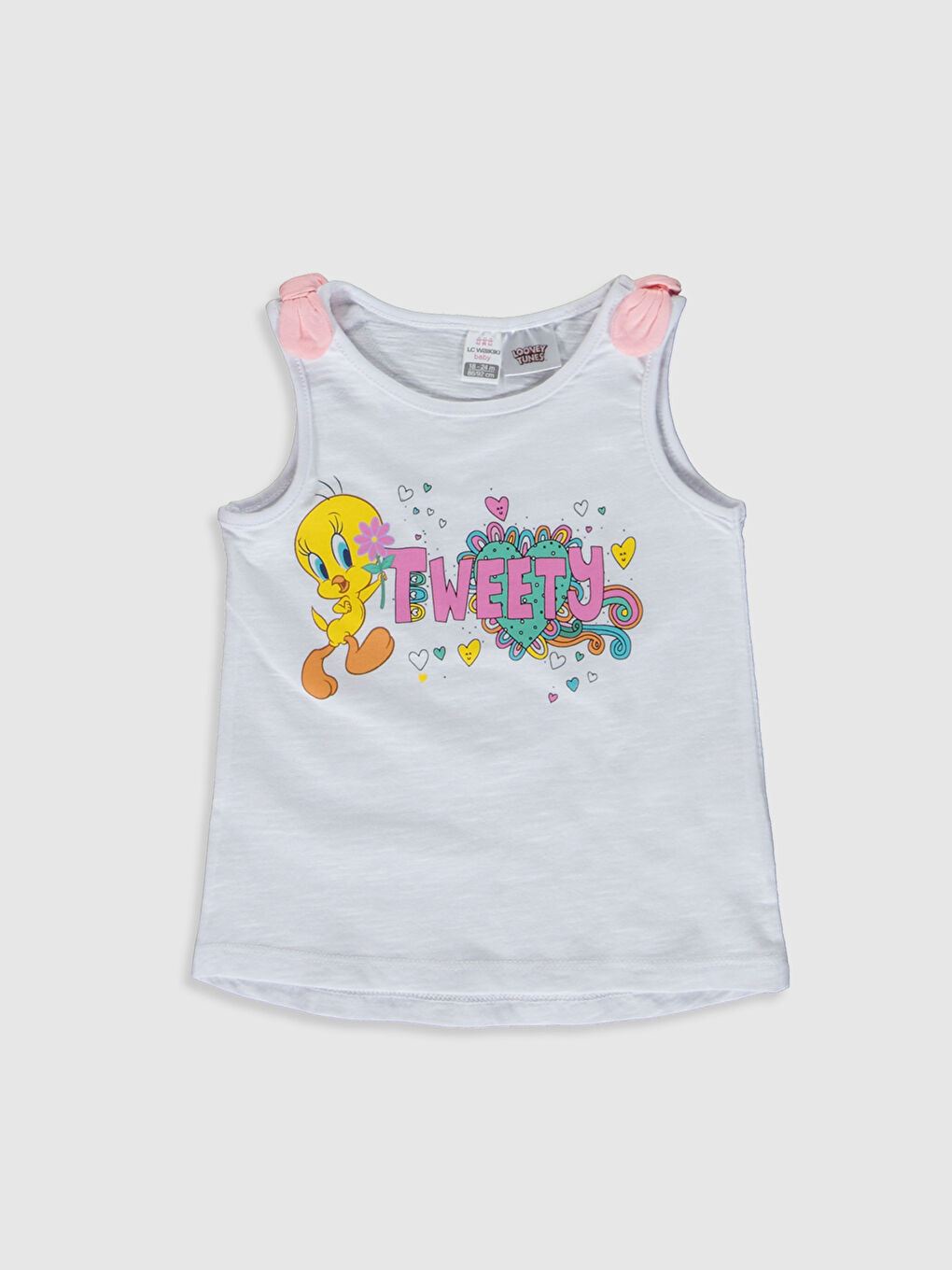 Beyaz Bisiklet Yaka Tweety Baskılı Kız Bebek Atlet