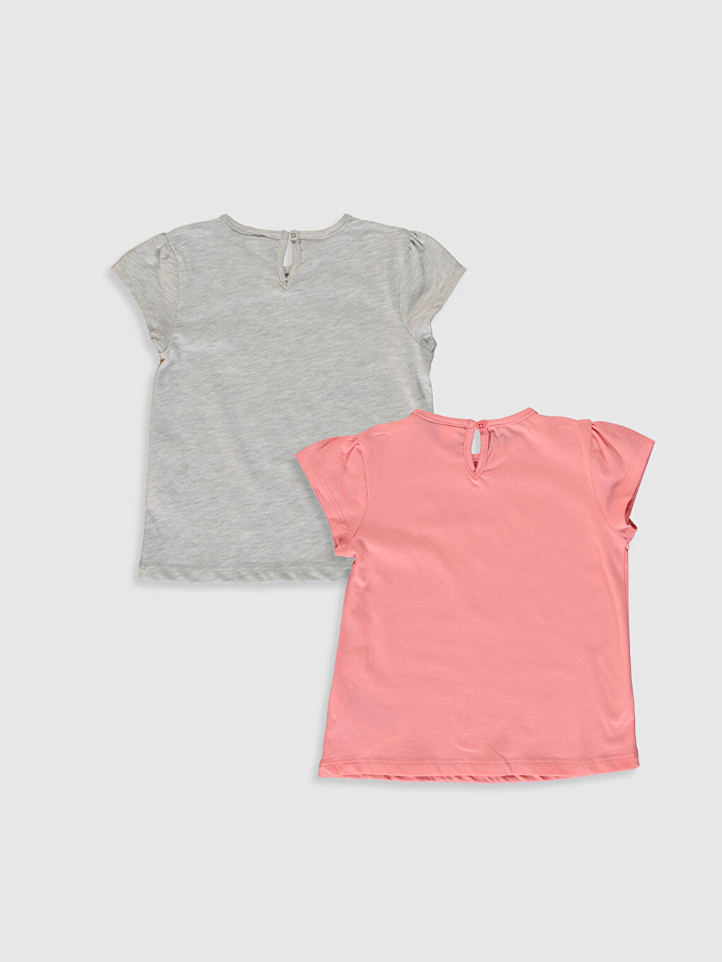 Gri Bisiklet Yaka Kısa Kollu Kız Bebek Tişört-1