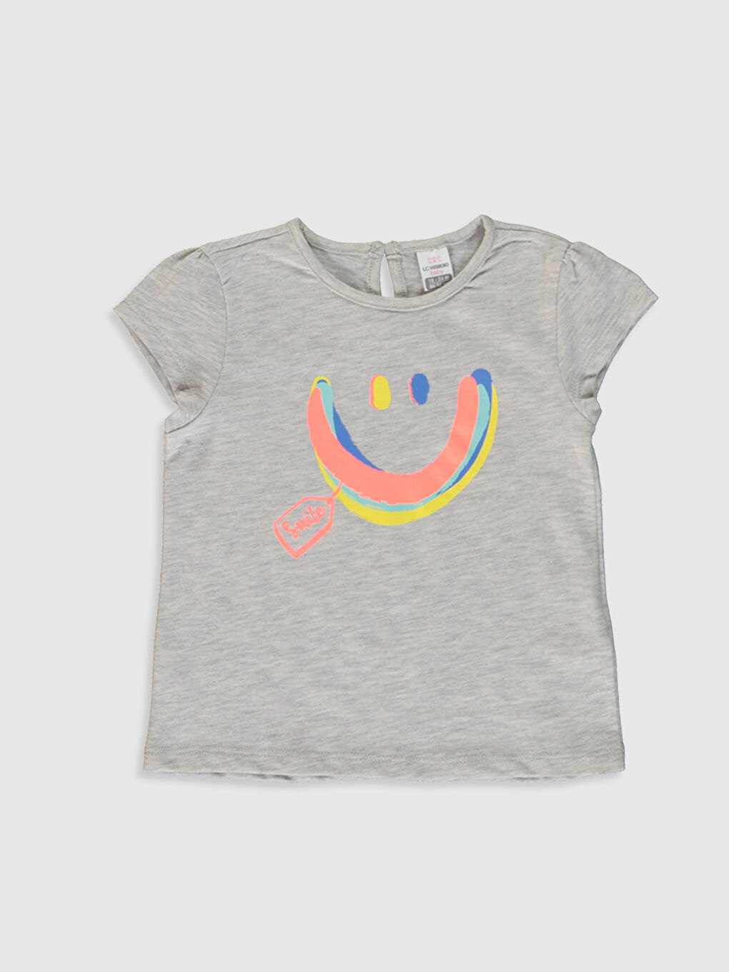 Gri Bisiklet Yaka Kısa Kollu Kız Bebek Tişört-2
