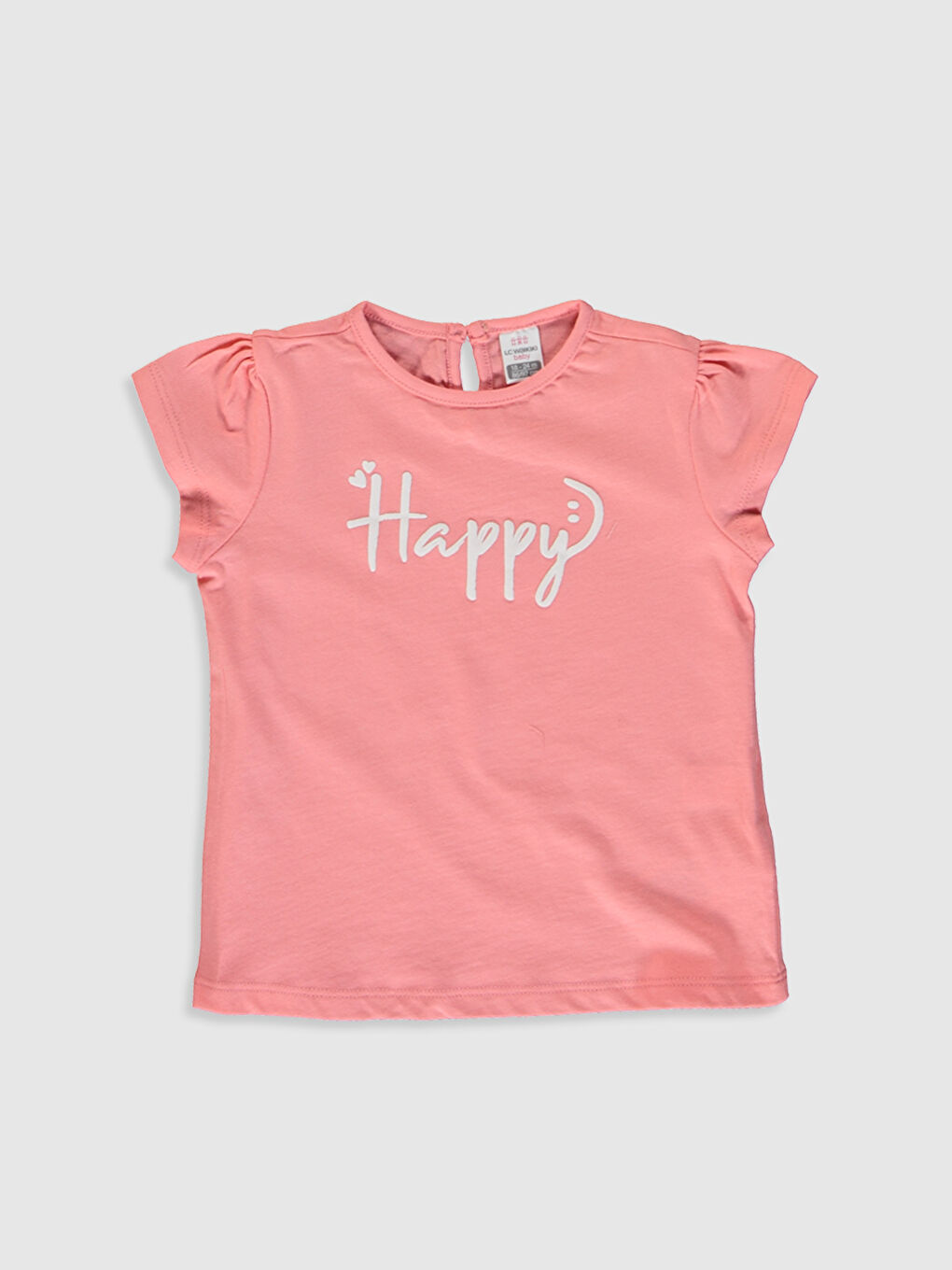 Gri Bisiklet Yaka Kısa Kollu Kız Bebek Tişört-3