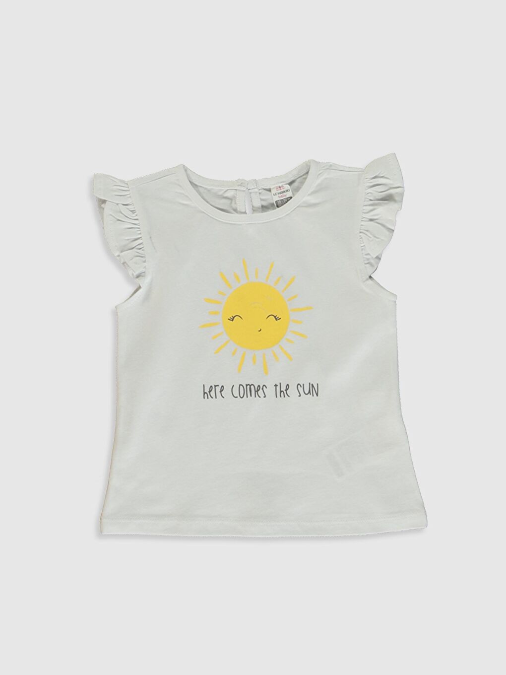 Beyaz Bisiklet Yaka Kısa Kollu Kız Bebek Tişört-3